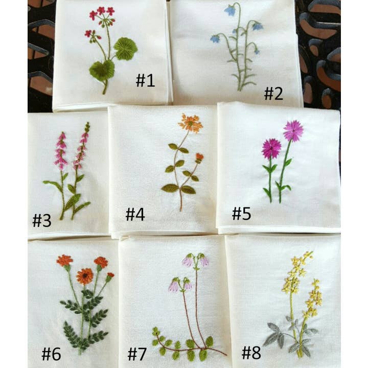 EmbroideryNTA – Engroshandel Lommetørklæde - Dame – Håndbroderi linned lommetørklæder, vilde blomster broderi