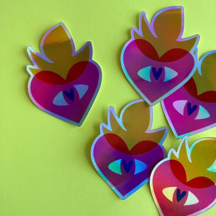 Sacred Heart (Pink) 1 holografisk klistermærke for engroshandel hos Pier Six Press