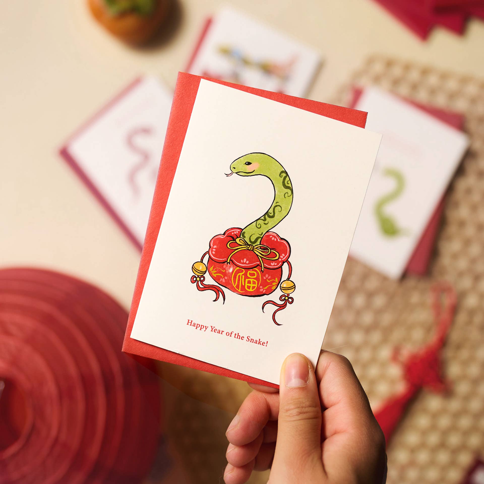 Overice - Venta al por mayor Tarjetas de Año Nuevo - Año de la Serpiente Bolsa de la Suerte 福蛇迎春0