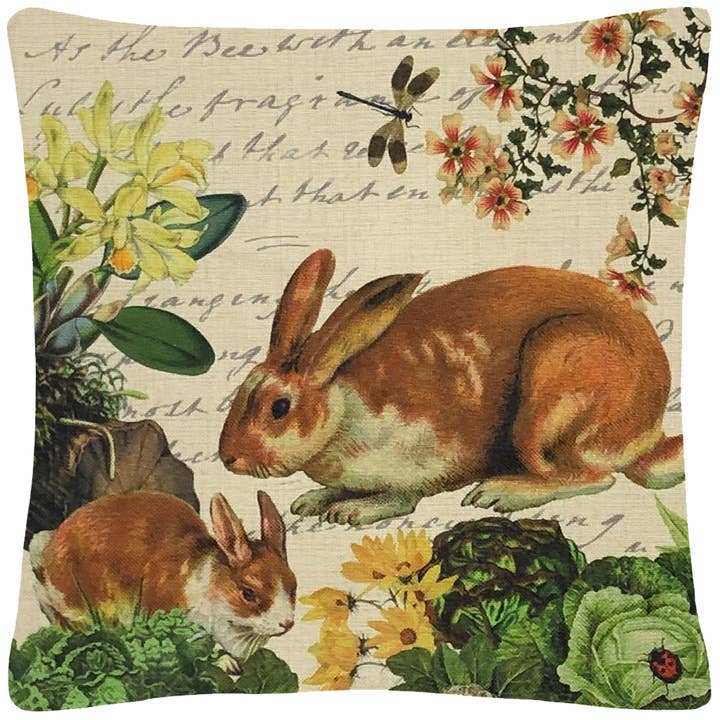 Bunny & Dragonfly Throw Pillow Cover for wholesale by Golden Hill Studio