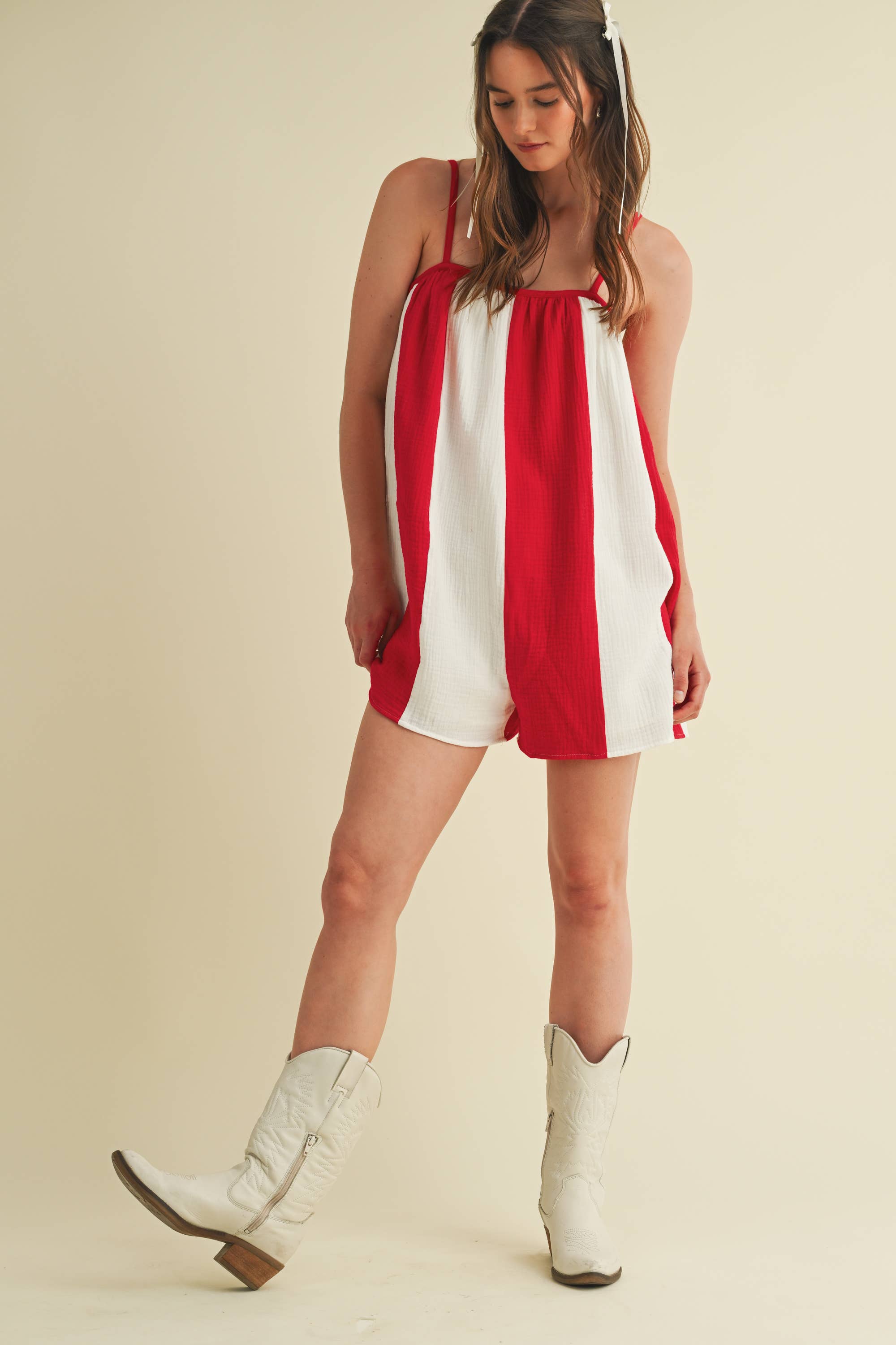 Cloud Ten - Wholesale Romper - Women's - CR18069 - STRIPED OVERSIZED GAME DAY SUMMER ROMPER0