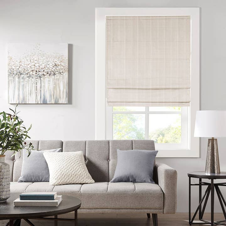 Olliix - Wholesale Curtain - Basketweave Roman Shade for Windows, Ivory