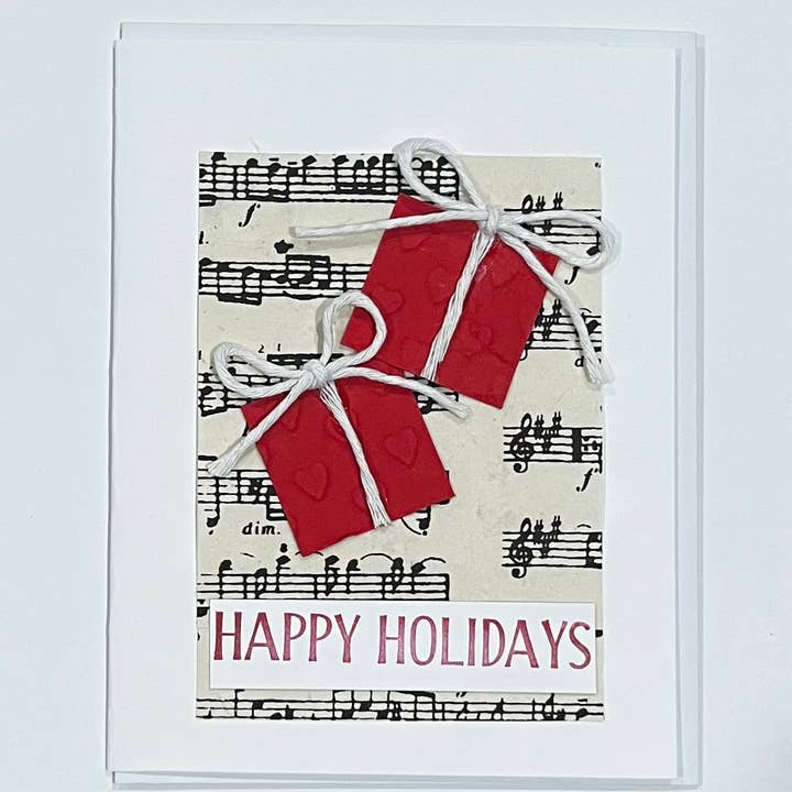 Christmas Card Two Presents With White String for wholesale by Marie's Paperie