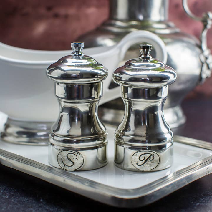 Arte Italica & Crown Linen Designs - Wholesale Salt & Pepper Shaker Set - Tavola Petite Pewter Salt & Pepper Grinder set