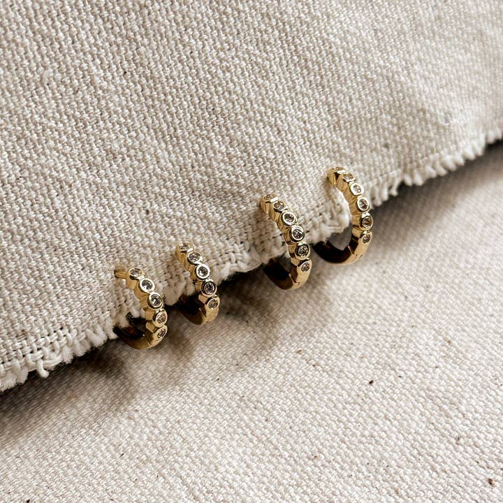 GoldFi - Wholesale Hoop Earrings - 18k Gold Filled Mini Bezel CZ Hoop Earrings