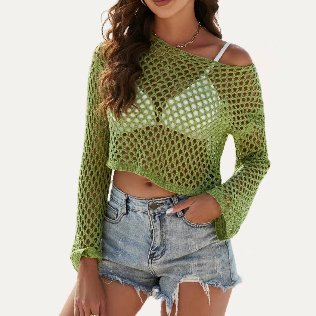 The Moment Collection - Vendita all'ingrosso Copricostume - Donna - Top da bagno trasparente con maniche a campana all'uncinetto Beach Time9