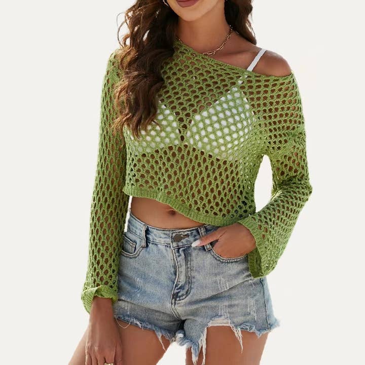 The Moment Collection - Wholesale Swim cover-up – Women’s - Beach Time Sheer Crochet Bell Sleeve Swim Cover Up Top9