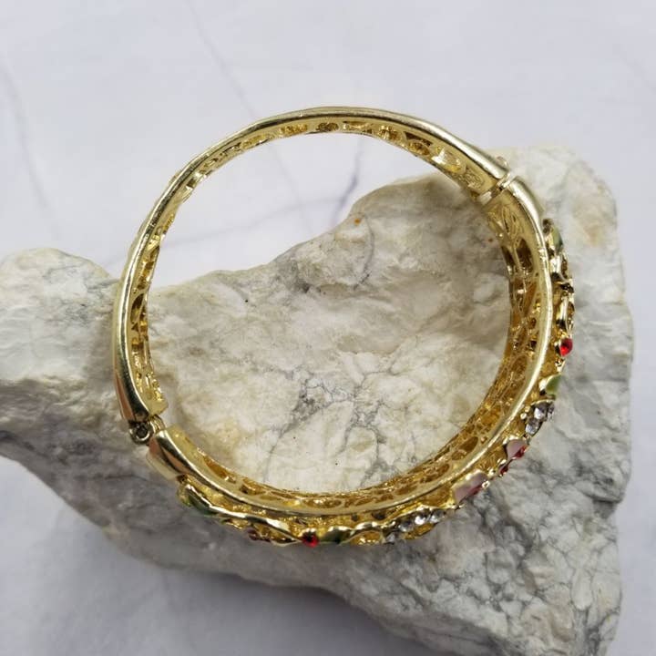 The Pretty Jewellery - Wholesale Bangle Bracelet - Enamel Flowers Gold Bangle Bracele2