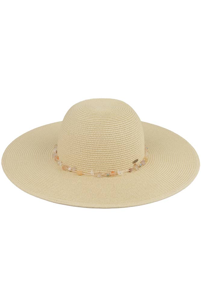 Hana - Vendita all'ingrosso Cappello di paglia - Donna - Cappello da sole a tesa larga in paglia con bordo a corda C.C Gem Stone3