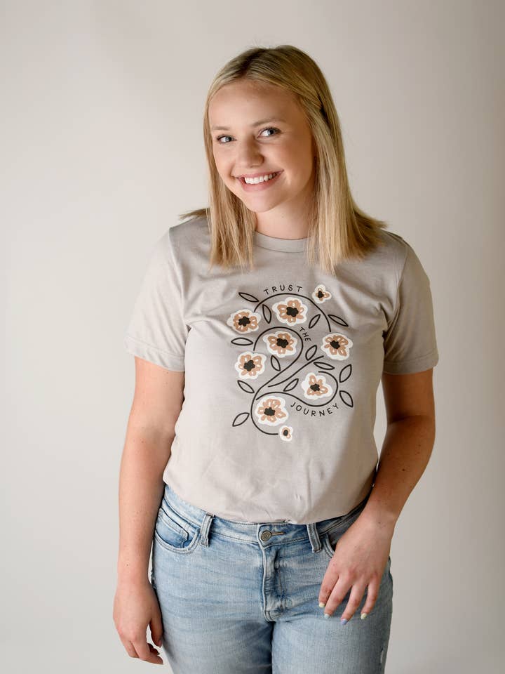 Light Grey Trust the Journey Tee for wholesale on Faire0