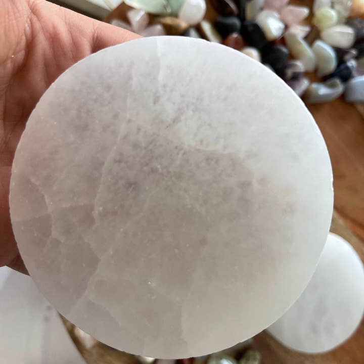 CaNatureLover - Wholesale Crystal Charging Plate - Polished Selenite Charging Station Round crystal plate, Flat Crystal Plate ,gemstone charging ,Protection Cleansing Meditation Crystal