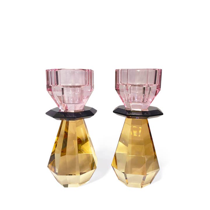 Modern Cut Candle Holder in Pink/Amber and other Purchase Wholesale geometric candle holder. Free Returns & Net 60 Terms on Faire trending on Faire.