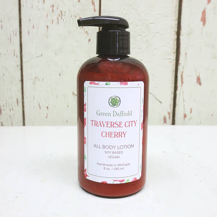 Green Daffodil Bath & Body - Wholesale Body Cream/Lotion - Traverse City Cherry Soy Lotion Pump Bottle - Michigan