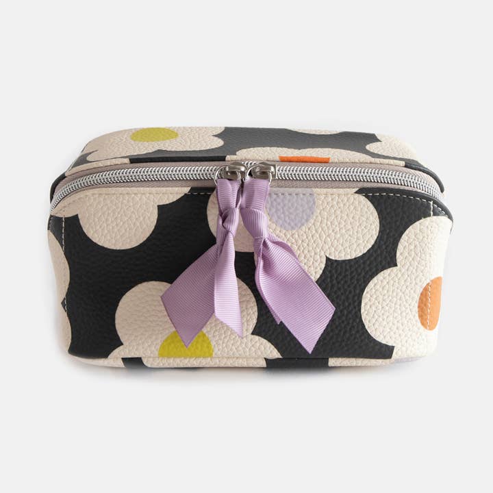 Multi Flower Charcoal Diagonal Cosmetic Bag for wholesale by Caroline Gardner
