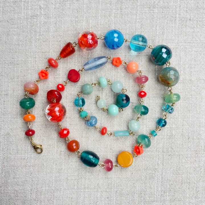 Ewelina Pas Jewelry - Wholesale Beaded/pearl necklace - Gem Rosie/// Colorful Crystal Rosary Beaded Necklace- COLOR 5