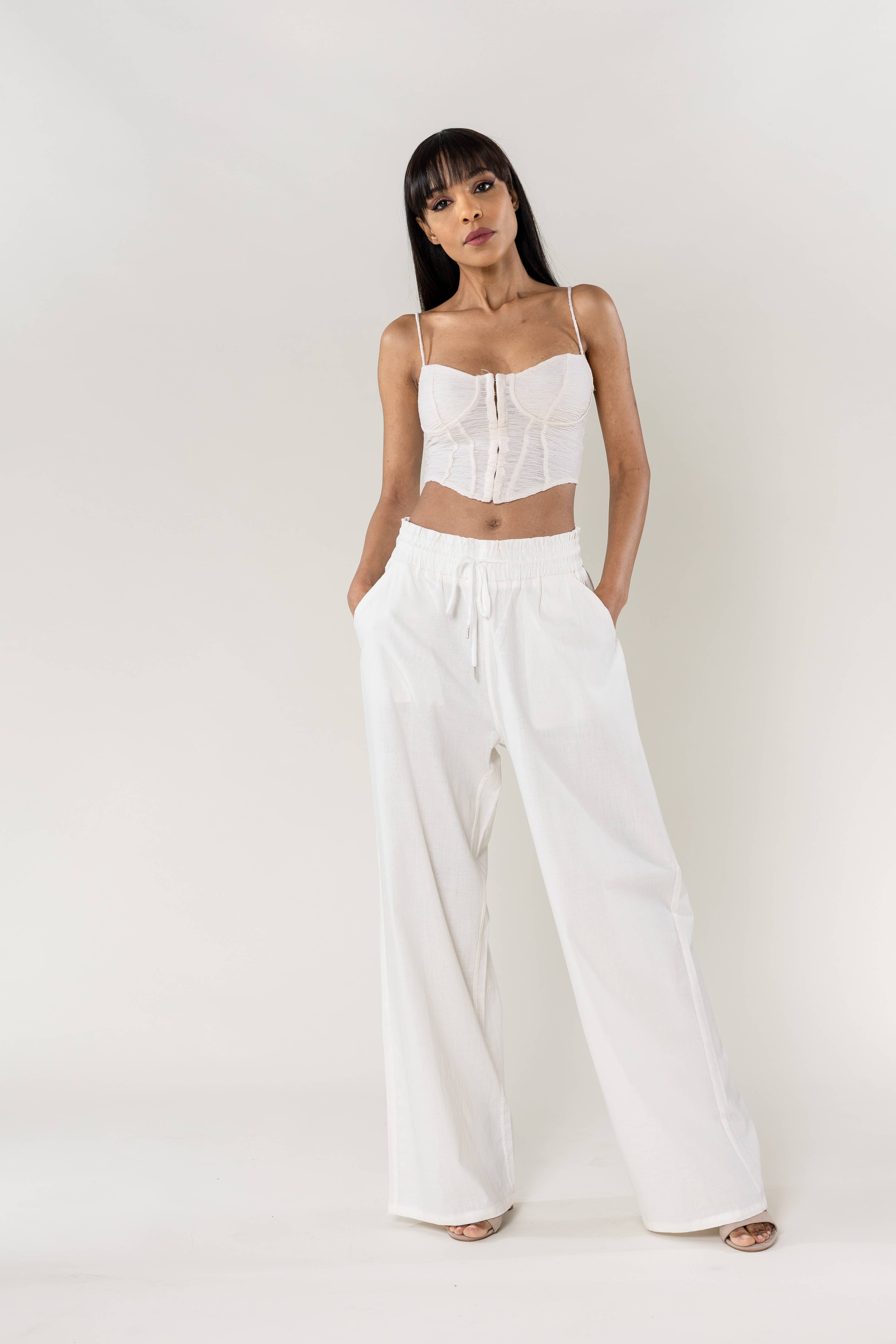 Nina Carter - Wholesale Pants - Women's - Nina Carter linen-style pants with elastic waistband A0010
