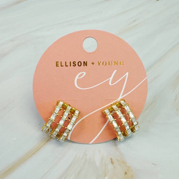 Ellison+Young - Wholesale Hoop Earrings - Lined Diamond Huggie Hoop Earrings