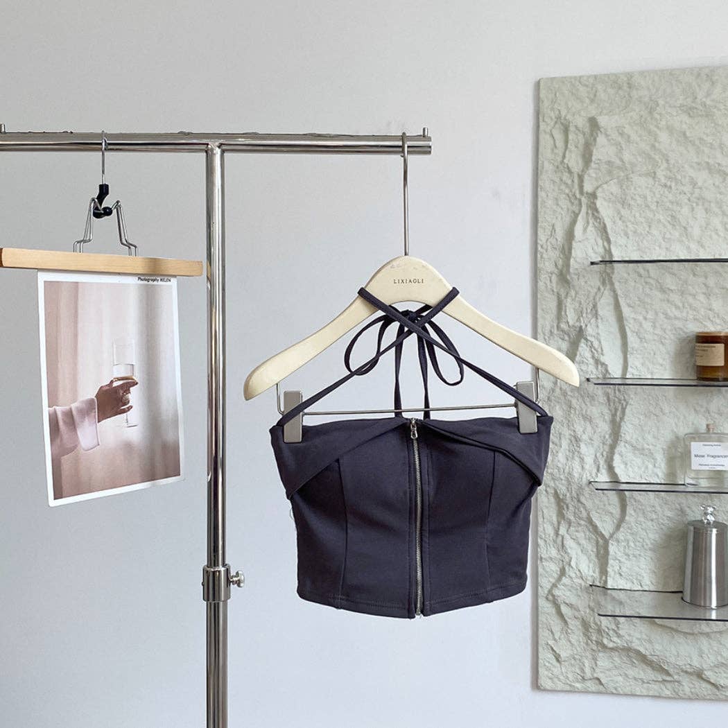 Funkyrel® Atzbranding Limited – Großhandel Bluse – Damen – Vesty - Ärmelloses Top mit Reißverschluss und Neckholder-Ausschnitt1