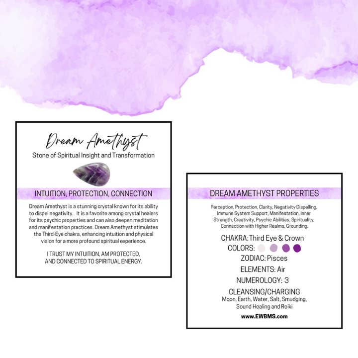 Essential Wellness - Body, Mind, Spirit - Wholesale Spiritual Stone/Crystal - DREAM (Chevron) AMETHYST Worry Stone with Info Card Option1