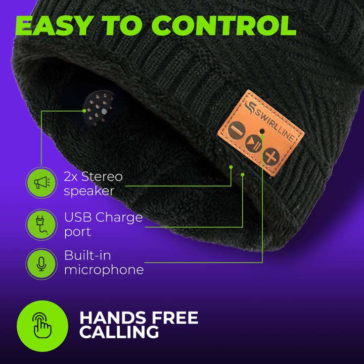 SWIRLLINE – wholesale Beanie – Unisex – Black Headphone Bluetooth Beanie Wireless Hat with Scarf