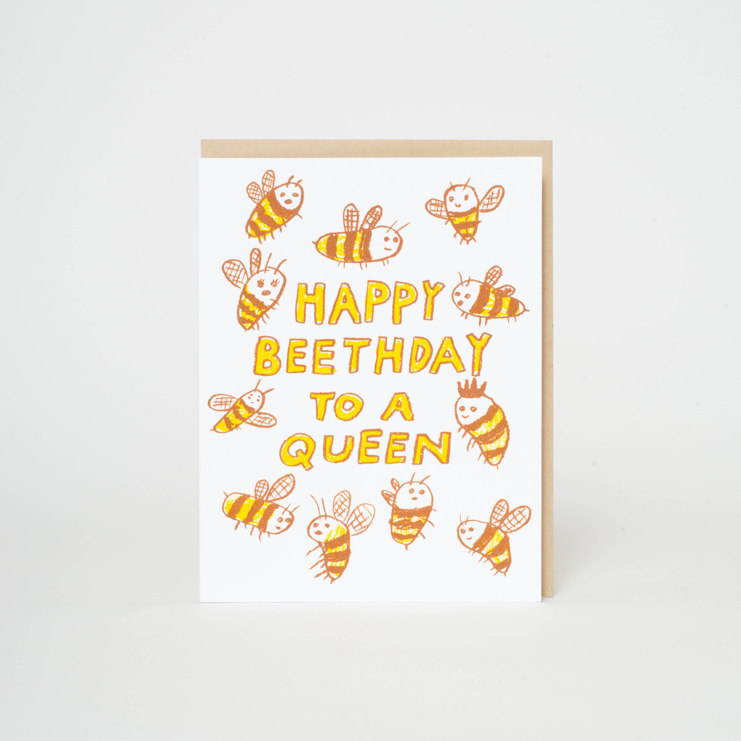 Egg Press Manufacturing - Wholesale Birthday Card - Bee Birthday Queen Letterpress Greeting Card by Egg Press1