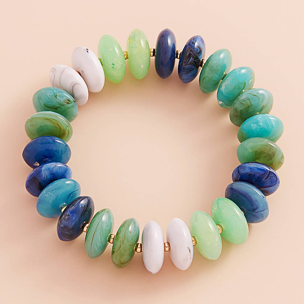 Sensibling Corp. - Wholesale Beaded Bracelet - Ombre Resin Oval Disk Beaded Stretch Bracelet
0
