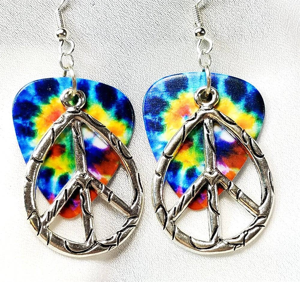 Simply Raevyn - Wholesale Dangle Earrings - Large Oval Peace Sign Charm Guitar Pick Earrings21