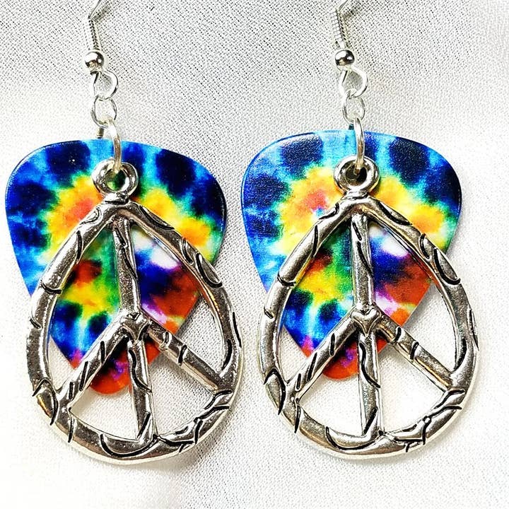 Simply Raevyn - Wholesale Dangle Earrings - Large Oval Peace Sign Charm Guitar Pick Earrings21