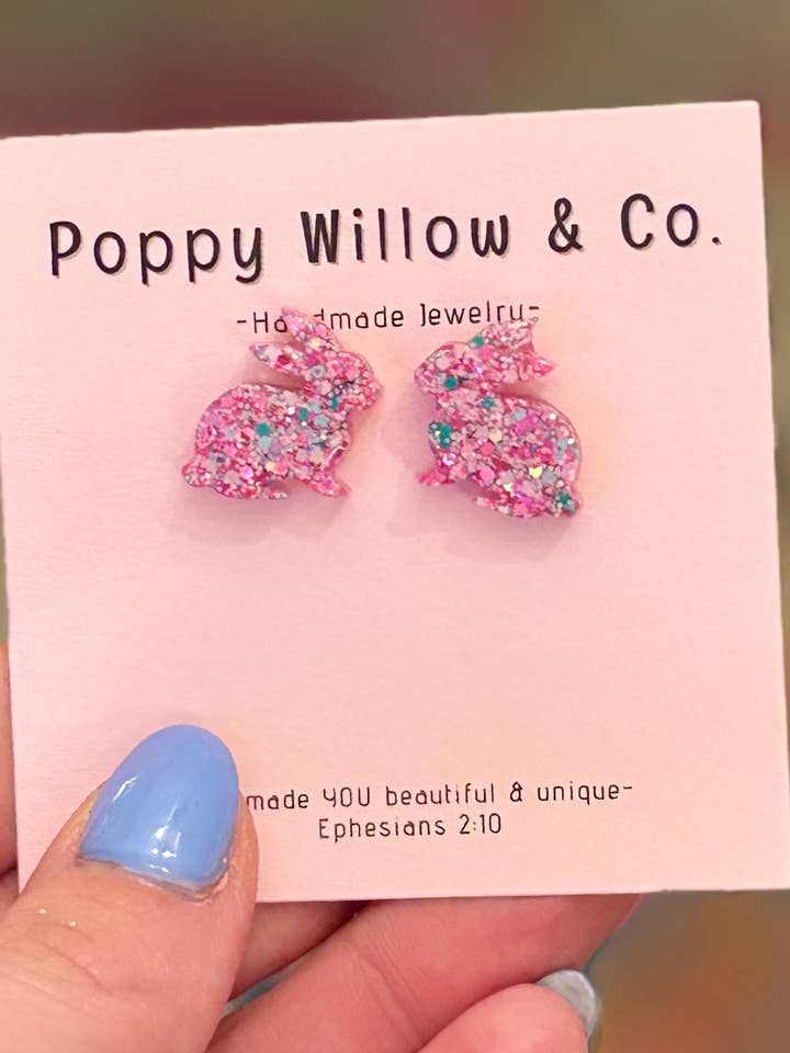 Easter Bunny Resin Earrings for wholesale by Poppy Willow & Co.