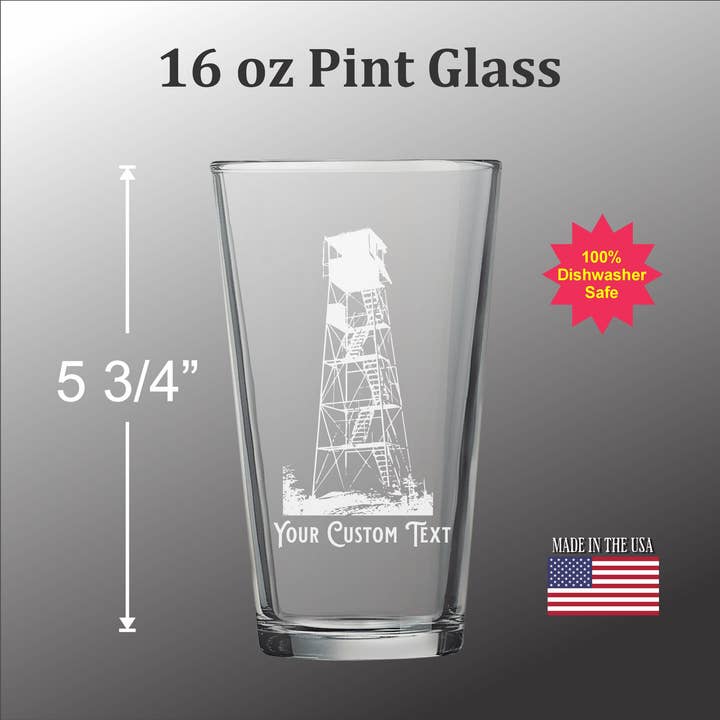 Firetower pint glass for wholesale by Adirondack Etching LLC