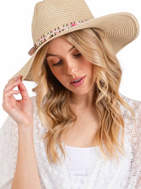 Chapéu de Palha com Faixa de Algodão e Borla por atacado de Artini Accessories