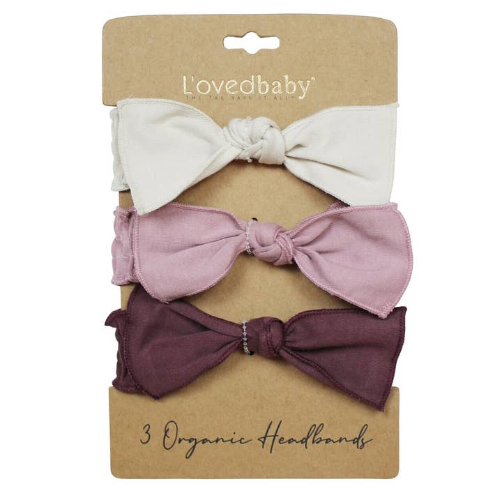 L'ovedbaby - Venta al por mayor Cinta para el pelo - Bebés - Pack de 3 Diademas Orgánicas Fruncidas en Bonito en Púrpura