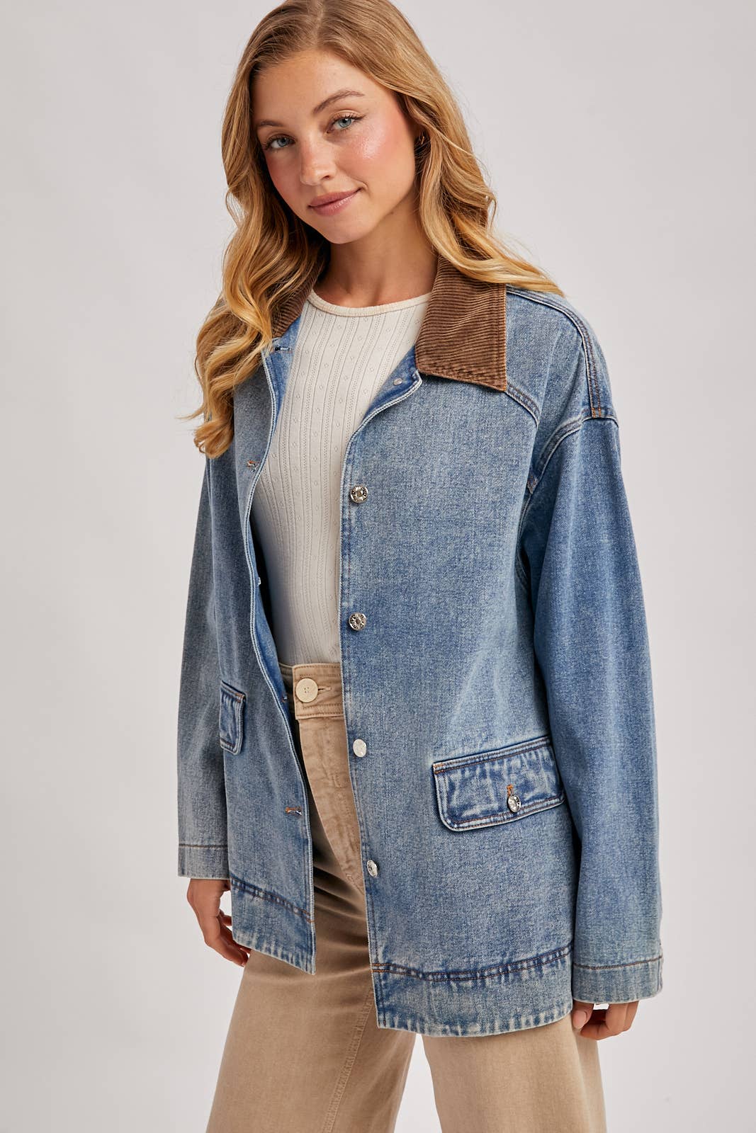 Bluivy - Wholesale Coat - Women's - DENIM CORDUROY COLLAR CONTRAST BARN COAT4