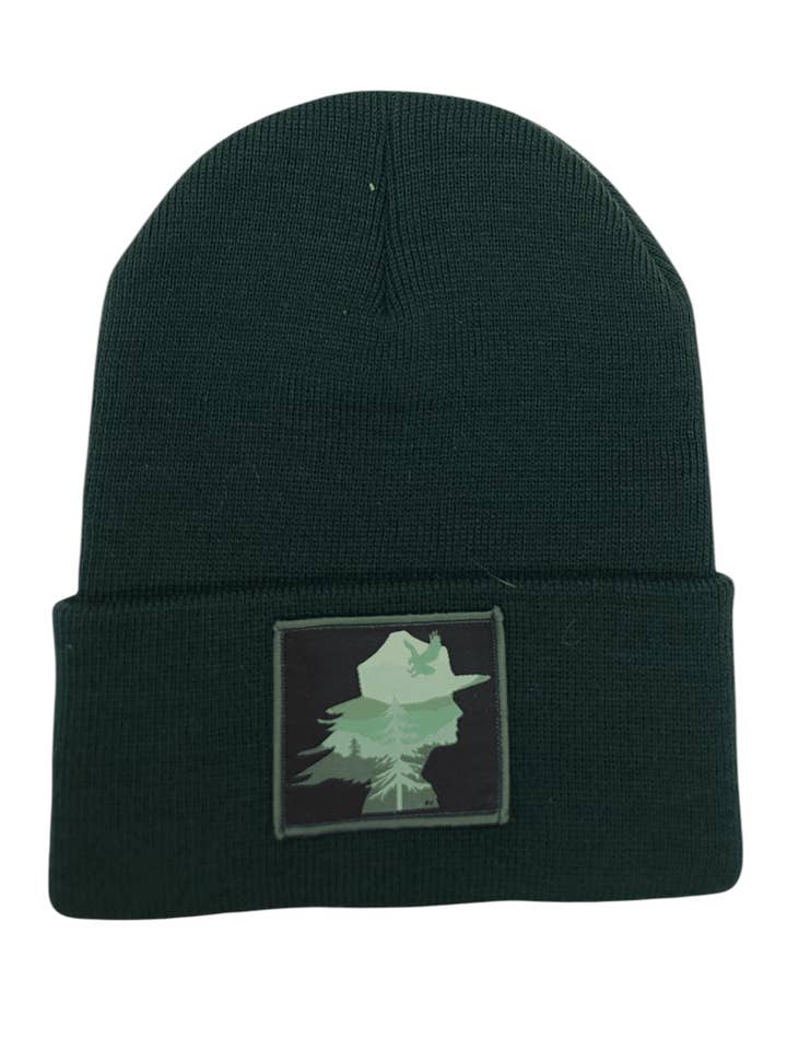 Women’s Ranger Beanie – Forest Silhouette Patch Hat for wholesale by PNW Apparel