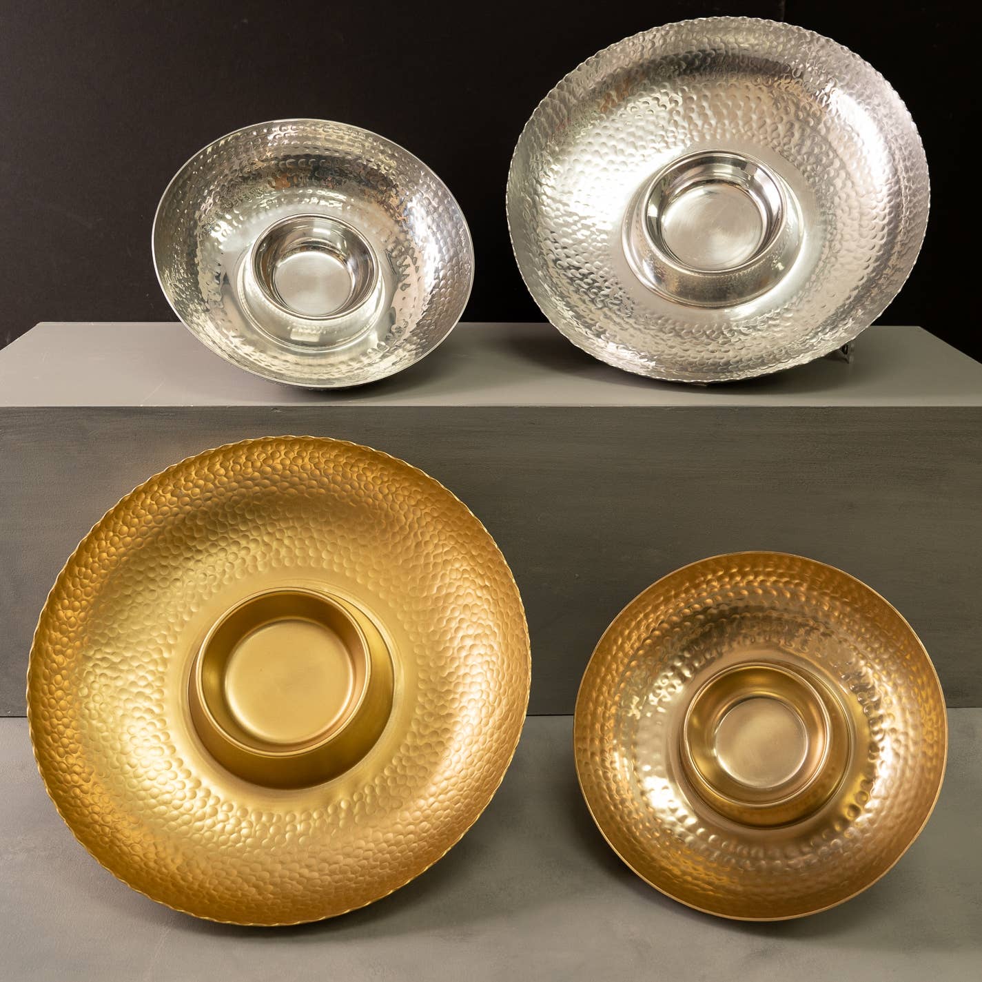 India Handicrafts Inc - Wholesale Condiment/Dip Bowl - Aluminum Chip and Dip Tray1