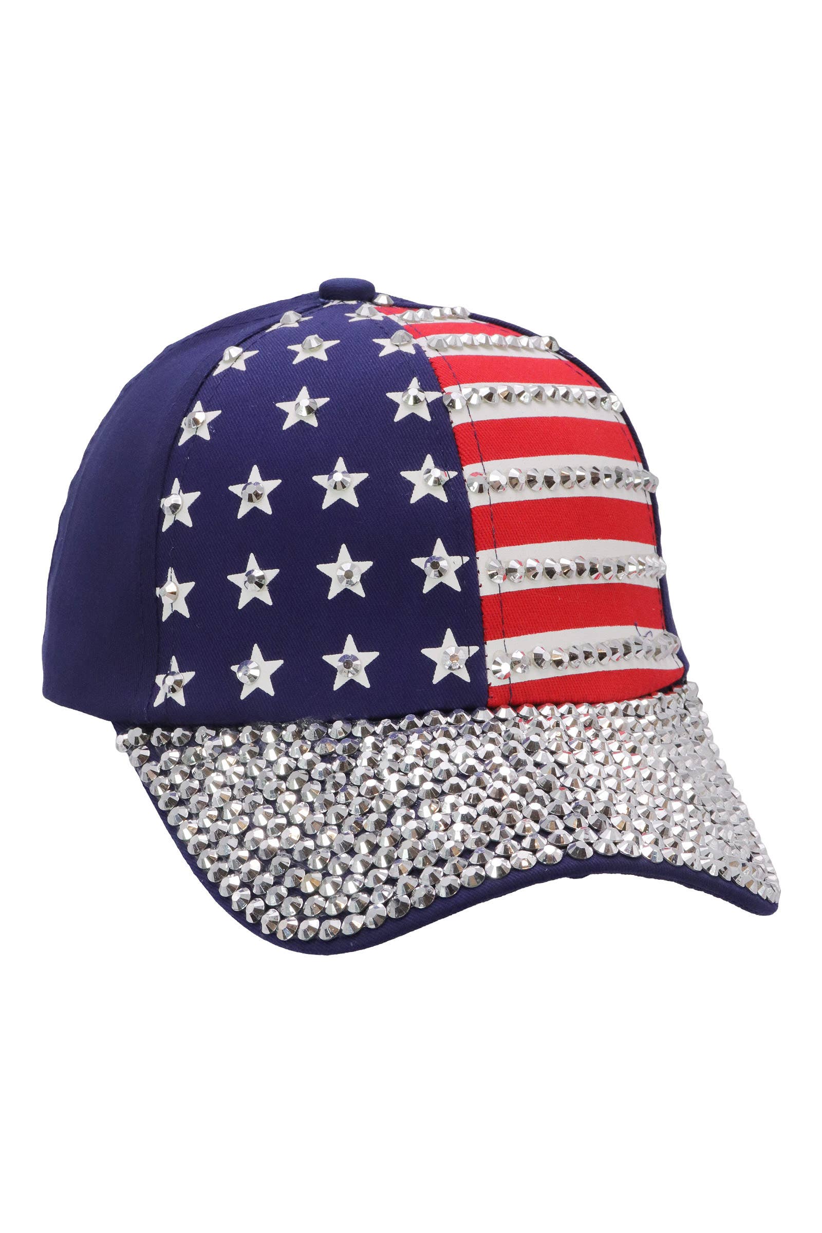 Cap Zone - Wholesale Baseball Cap - Women's - American Flag Stripe Bling Rhinestone Baseball Cap0
