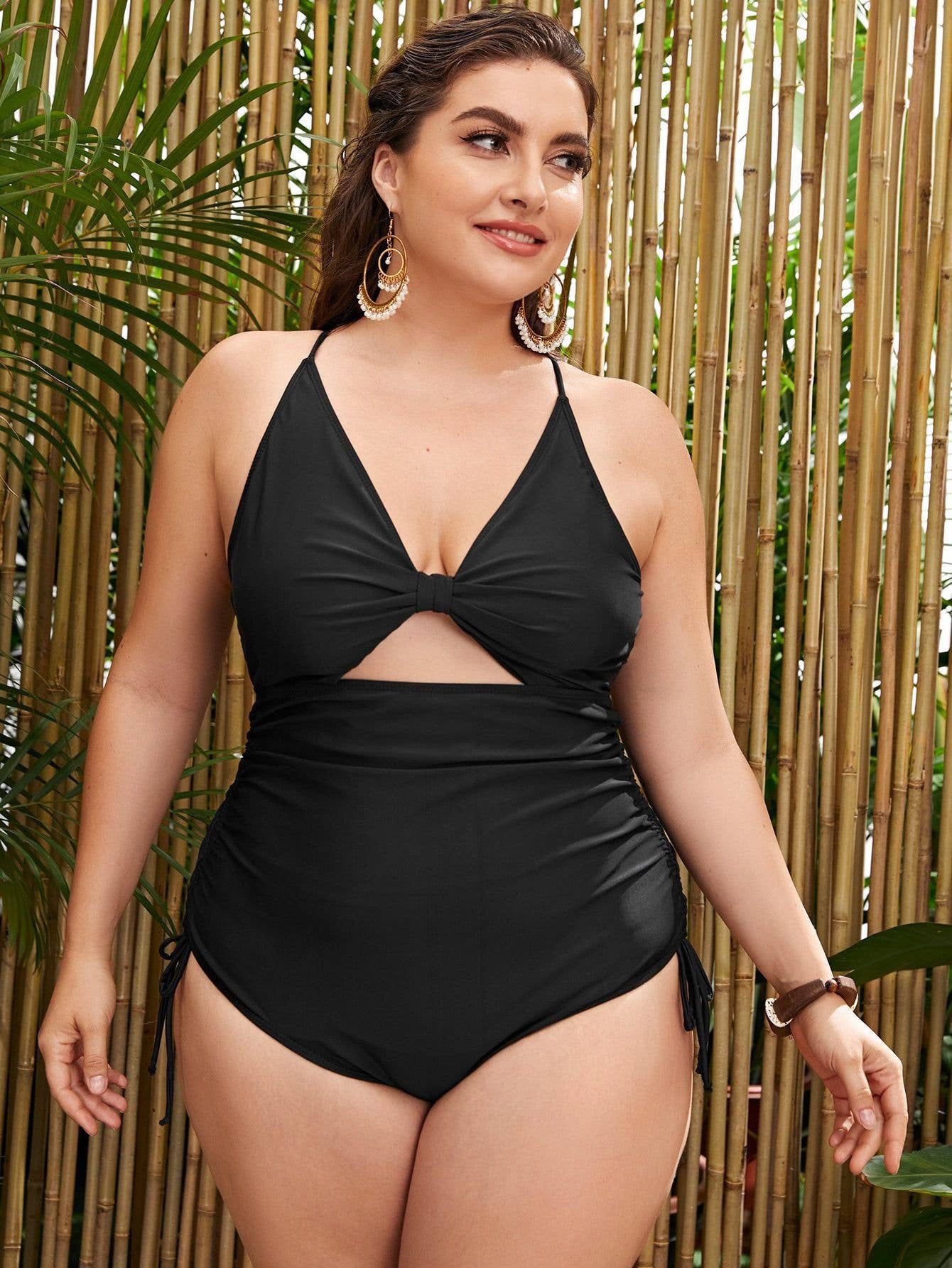 Crave by FW - Wholesale One Piece Swimsuit - Women's - Plus Size Cutout Drawstring One Piece Swimsuit4