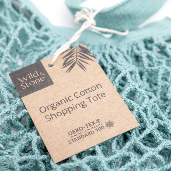 Wild and Stone - Wholesale Grocery/Shopping Bag - Organic Cotton Tote Bag - Blue Crochet