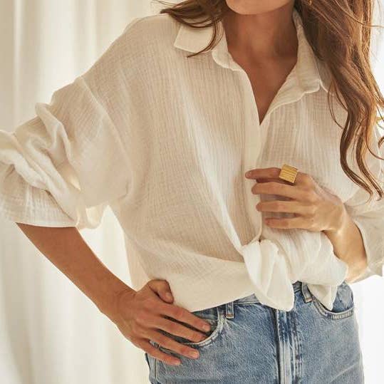 Bell Sleeves Cotton Casual White Shirt for wholesale on Faire