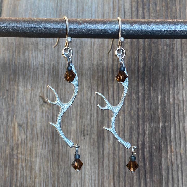 Wildlife Elk Antler (Smoky Topaz) Earrings for wholesale by Cool Water Jewelry