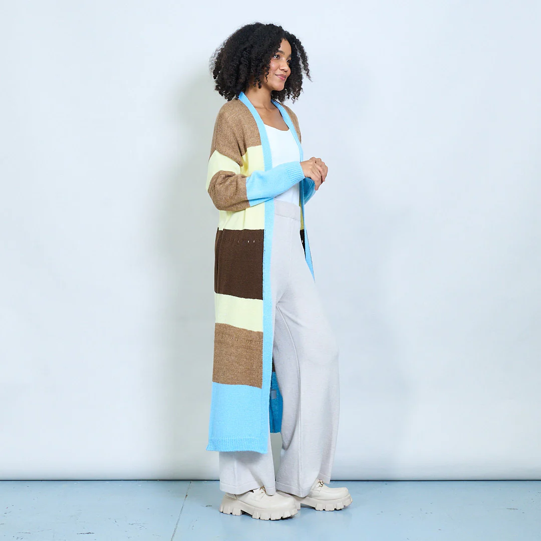 AMELÉ - Wholesale Cardigan - Women's - Long multicolor knit cardigan with color blocks2