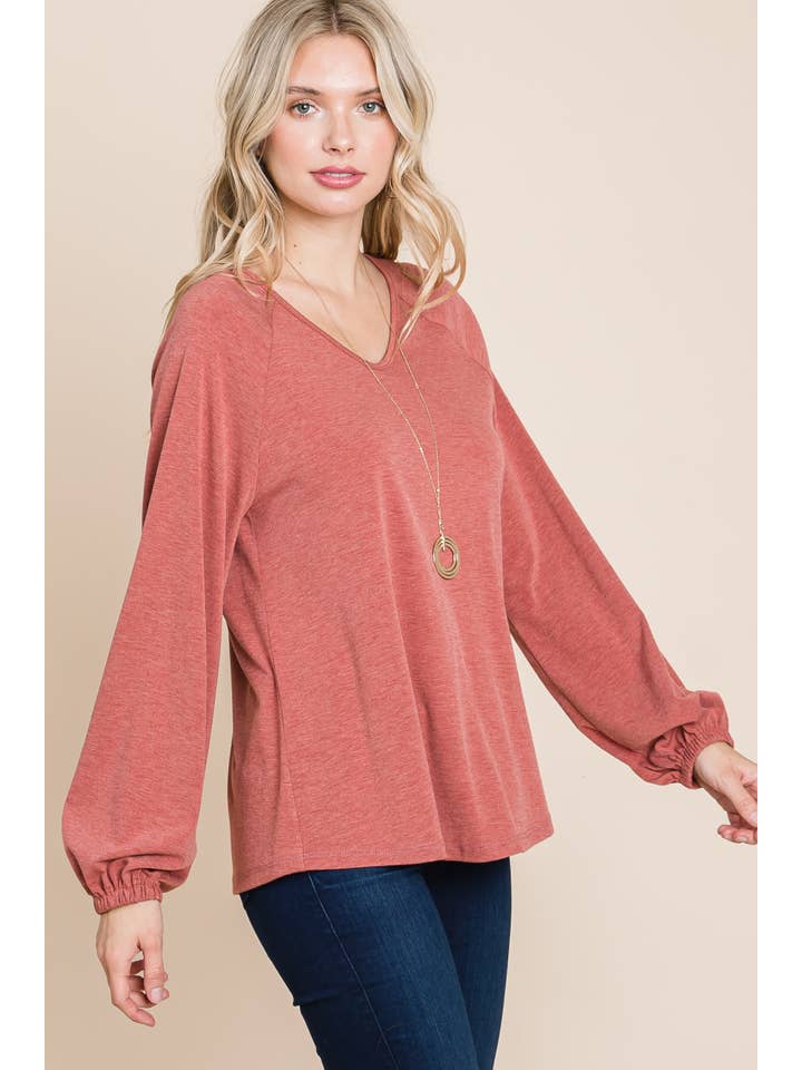 Emerald Collection – Engroshandel Tunika - Dame – ETK-8647 Casual V-hals Grundlæggende Langærmet Top3