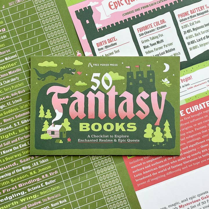Free Period Press - Wholesale Bookmark - 50 Fantasy Books: A Checklist to Explore Realms & Quests1