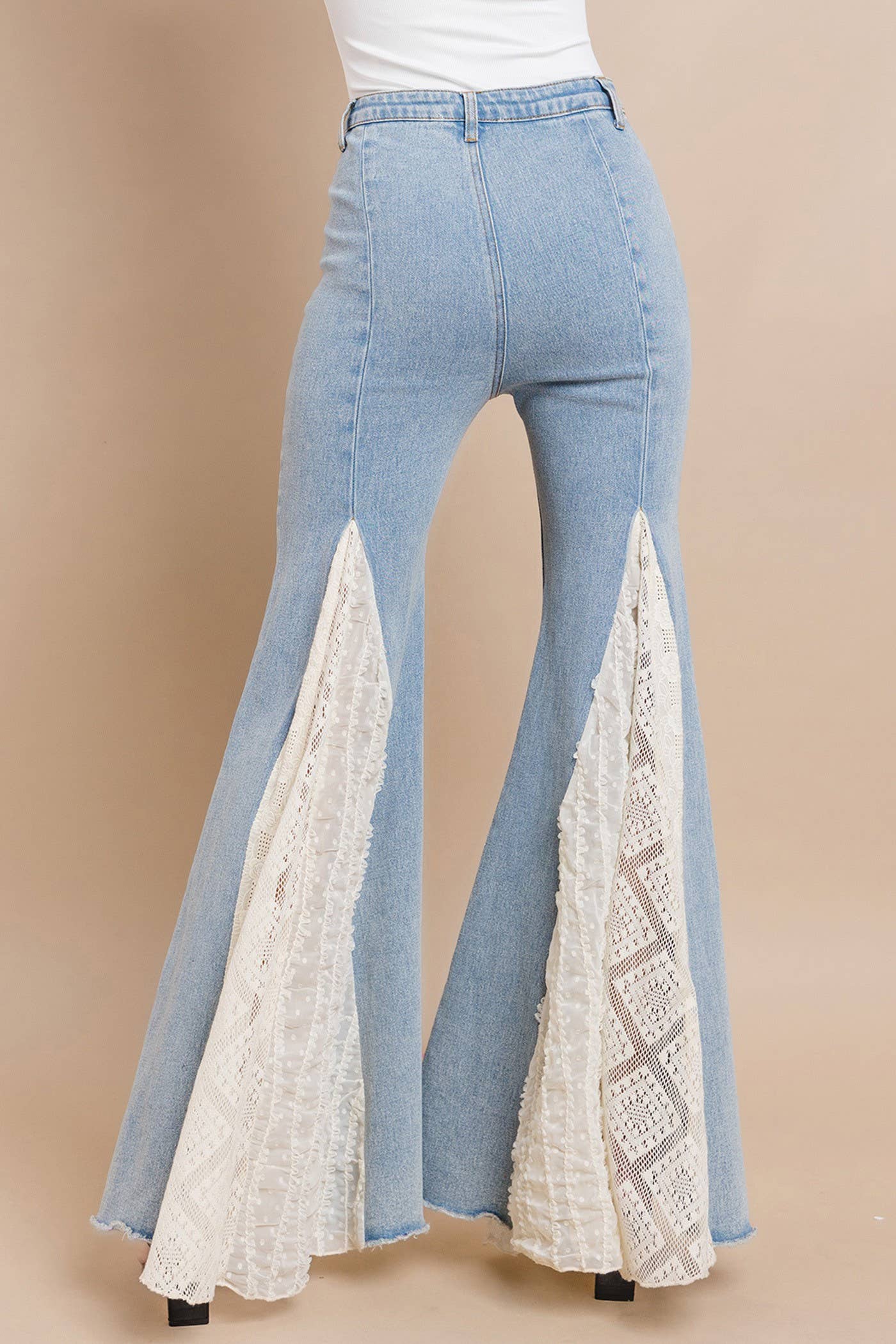 LACE DETAIL WIDE LEG JEANS 2481PIB LIGHT DENIM  for wholesale on Faire5
