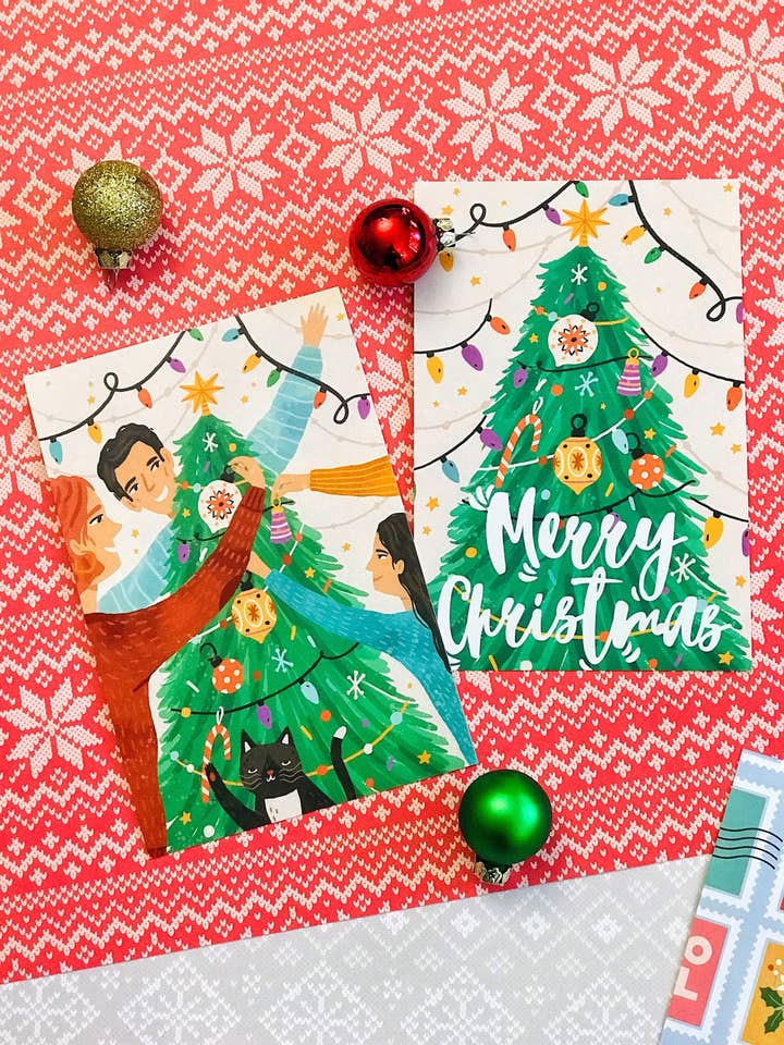 Set de postales Deck the Halls | Juego de 2 postales navideñas para venta al por mayor de Artful Geet Creations