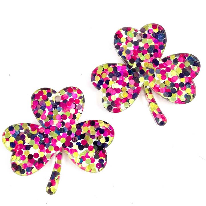 St Paddys Multi Color Confetti Shamrocks DIY Earring Blanks for wholesale by Piddlin' Supply Co