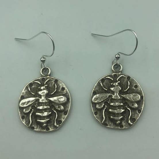 Bee motif brass, silver plated Earrings for wholesale by Volare