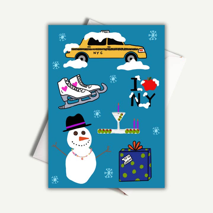 New York Winter Holiday Greeting Card for wholesale by Nice Jewish Girl Doodles