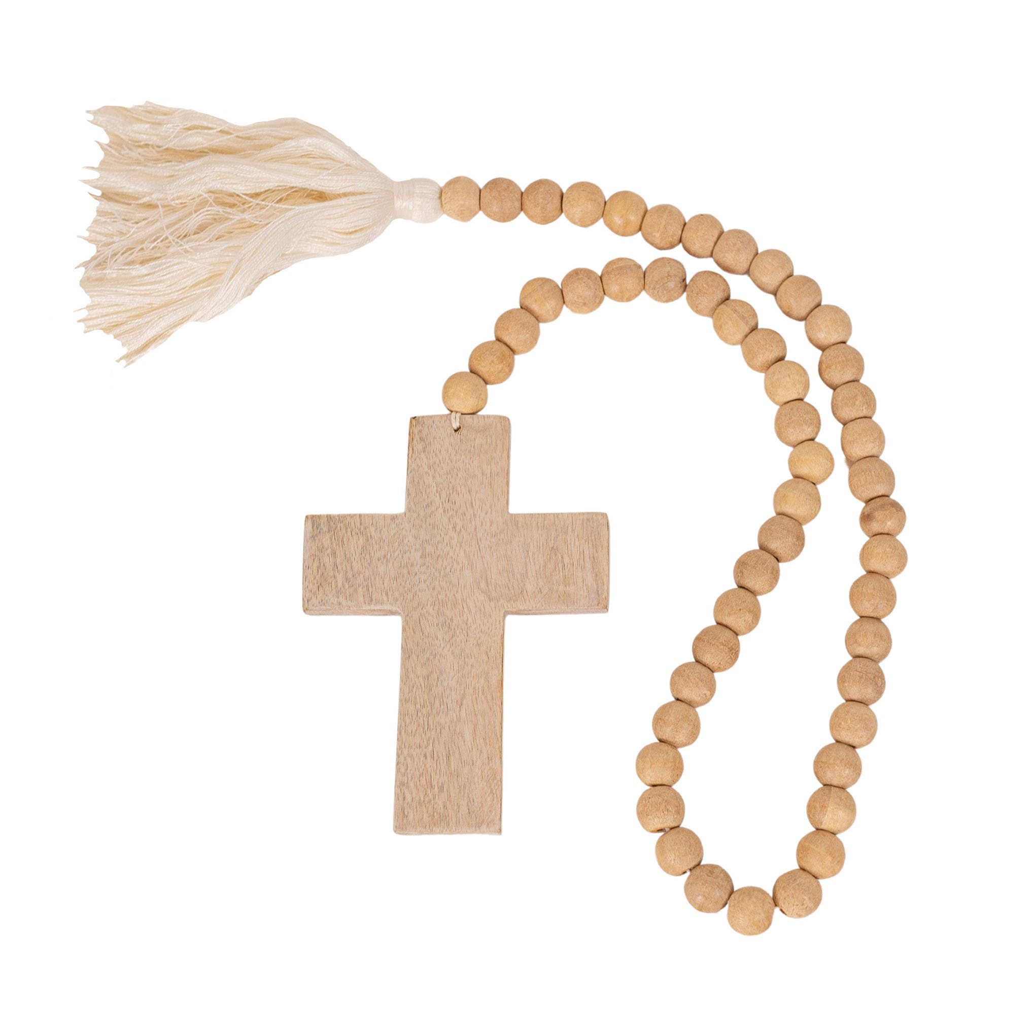 Foreside Home & Garden - Wholesale Decorative Tabletop Object - Kacy Easter Cross Natural Wood Bead Garland Cotton Tassel3