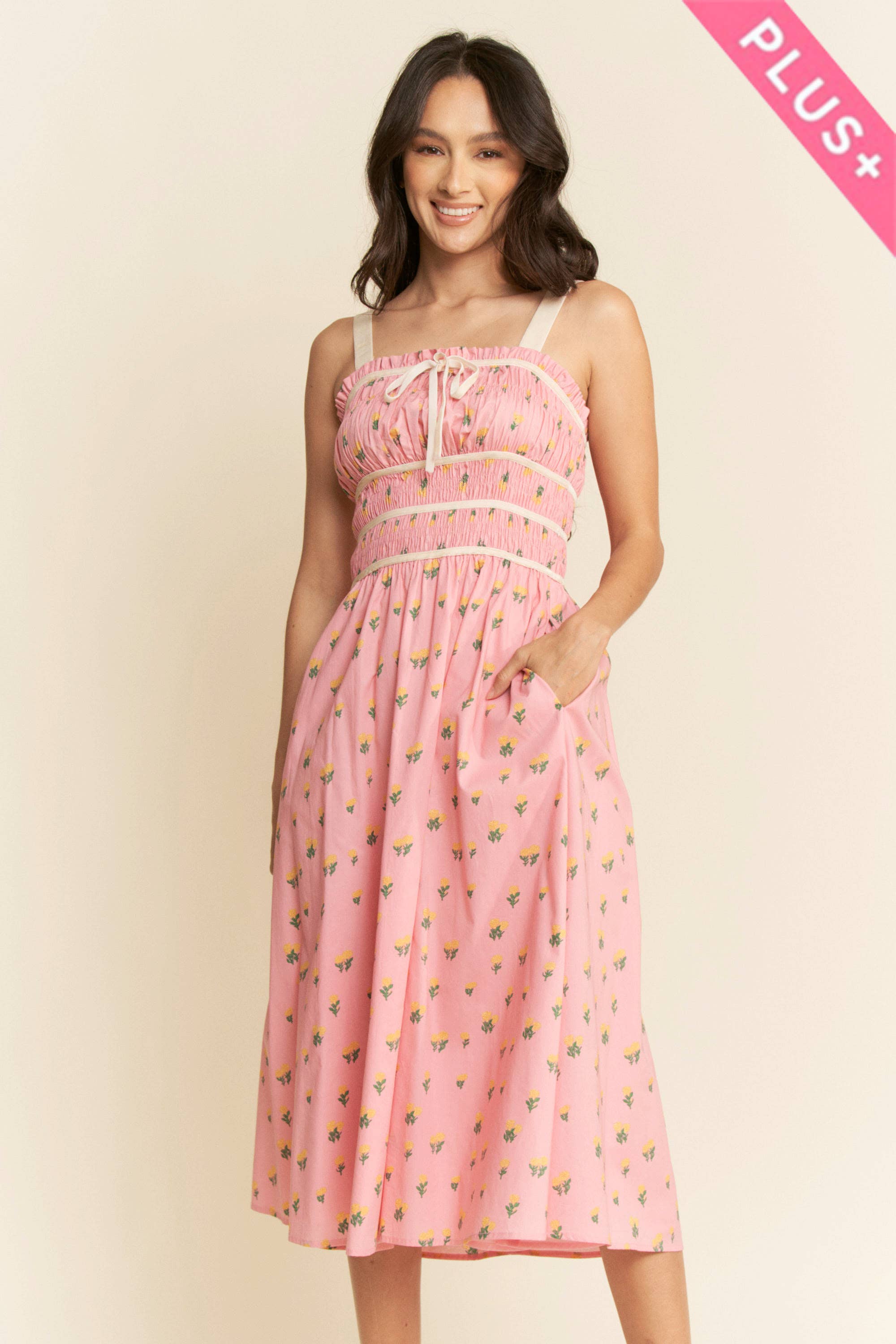 Davi & Dani - Vente Robe – femme - ROBE MIDI EN VELOURS À SMOCKING AVEC PLUS DE CONTRASTE3